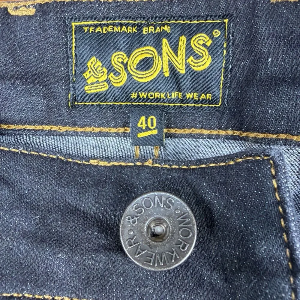 &Sons Trading Co Jeans Mens 40x32 Brandon Raw Black Denim Button Fly Pristine!